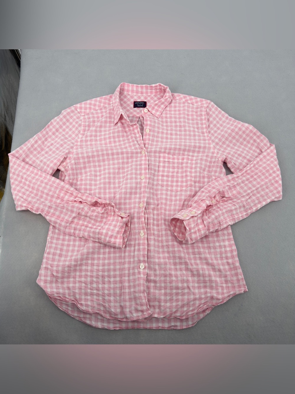 UNTUCKit Pink & White Gingham Long Sleeve Button Down Top 4